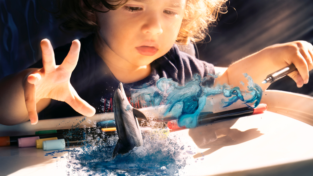 Concept,Of,Toddler,Imagination,,Dream,Painting,A,Dolphin.,Virtual,Reality How Do Dubai Schools Use Augmented Reality
